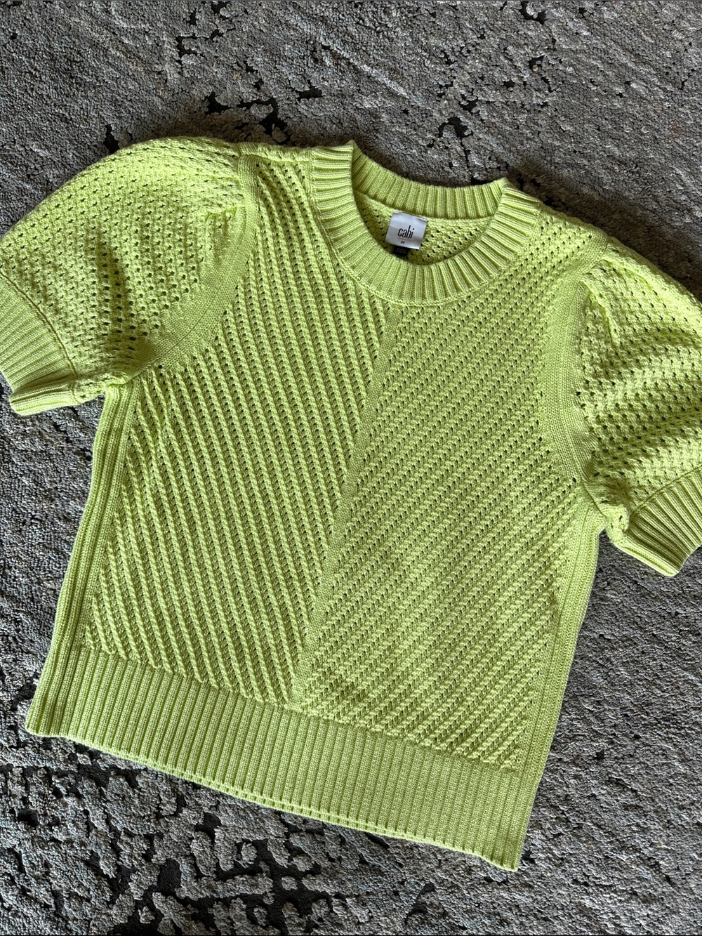 CAbi Short-Sleeve Crewneck Sweater in Neon Lime